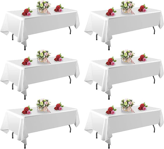 6 Pack White Table Cloth Rectangle Table 60 x 102 Inch Tablecloths for 6 Foot Rectangle Tables. Stain and Winkle Resistant Polyester Washable White TableCloths for Parties Wedding Dining