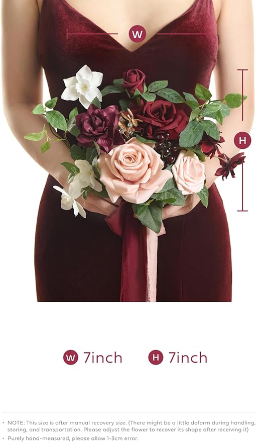 Ling's moment Artificial Flowers Red Bridesmaid Bouquet, Red & Blush Wedding Flowers Bouquets for Bridesmaids, 7 Inch Bridal Bouquets for Bridesmaids, Wedding Decor, Anniversary, etc