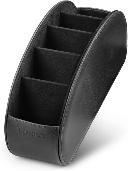 Londo Remote Control Holder with 5 Pockets - Store DVD, Blu-Ray, TV, Roku or Apple TV Remotes - Italian Genuine Leather with Suede Lining - Slim, Compact Living or Bedroom Storage