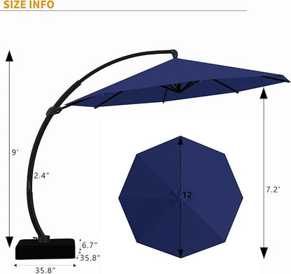 Kingdura 11ft Offset Cantilever Patio Umbrella with Base Included, Large Round Aluminum Outdoor Umbrella, 360° Rotation & Infinite Tilt, Heavy Duty Frame for Deck Pool Backyard, Navy blue