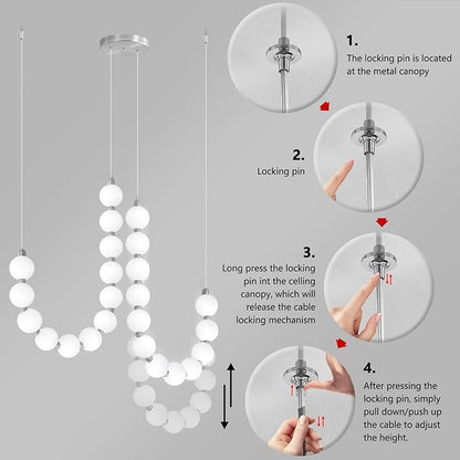 Modern Chandeliers LED Dimmable Light Acrylic Balls Ceiling Pendant Lighting for Dining Room Living Room Bedroom Adjustable Hanging Lights 45 Watts Silver Lamp