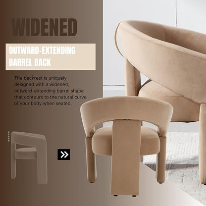 Modern Accent Chair Khaki Velvet Round Barrel Armchair Comfy Upholstered Lounge Chair for Living Room Bedroom Reading Chair Vanity Chair Comfy Office Waiting Room Chairs