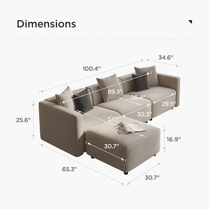 Acanva Luxury L-Shaped Upholstery Convertible Modular Sectional Sofa, Contemporary Reversible Couch with Chaise Lounge for Living Room, Apartment, 4 Piece Set, Beige