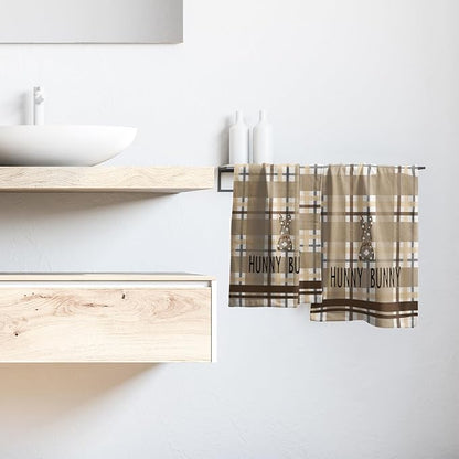 Easter Bunny Hand Towels 2 Pack Brown Buffalo Plaid Rabbits Decorative Seasonal Fingertip Towels Kitchen 28x14