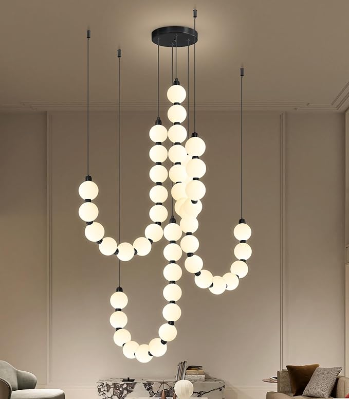 Modern Chandeliers LED Dimmable Light Acrylic Balls Ceiling Pendant Lighting for Living Room Dining Room Bedroom Adjustable Hanging Lights 90 Watts Black Lamp
