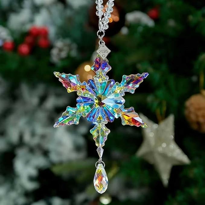 2025 Annual Christmas Ornaments Crystal Snowflake Star - Christmas Tree Ornaments Pendant Sun Catcher Home Hanging Decor (2025 Colored Crystal 2 Layers)
