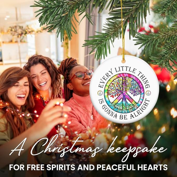 Christmas Hippie Gifts for Women Men - Ceramic Christmas Ornaments 2025 - Hippie Ornaments Boho Decor Gifts for Friends Family, Peace Sign Ornament Gift Ideas for Xmas Decorations