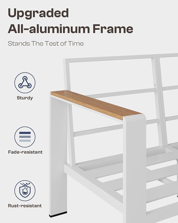 Aluminum Outdoor Patio Furniture Set with Table, 4 Piece Patio Conversation Sets with Washable Thick Cushions, Outdoor Chair Patio Sectional Furniture Set for Porch, Balcony, Deck, Yard, White