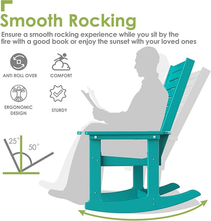 GREENVINES Outdoor Rocking Chairs | Porch Rocker | HDPE Plastic | Aqua | Oversized Rockers | High Back | Big & Tall | Ladder Back | for Patio Outside Backyard Balcony Garden