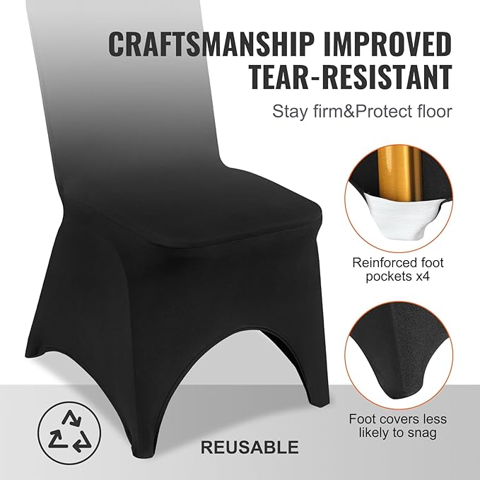 VEVOR 50 Pcs Black Chair Covers Polyester Spandex Stretch Slipcovers for Wedding Party Dining Banquet Arched-Front Chair Covers