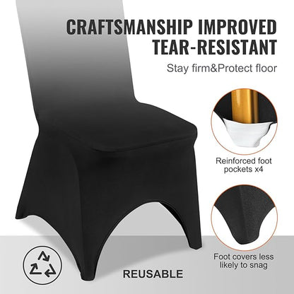 VEVOR 50 Pcs Black Chair Covers Polyester Spandex Stretch Slipcovers for Wedding Party Dining Banquet Arched-Front Chair Covers