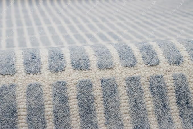 Capitola Hand-Tufted Wool Rug 8x8 Ft (Square) Blue Coastal, Rustic Area Carpet for Bedroom Living Room, Textured Natural PB Style, Soft Wool Accent Mat