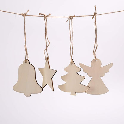 MACTING 27PCS Wooden Christmas Ornaments Unfinished Predrilled Natural Wood Slices DIY Blank Hanging Ornaments Kit for Crafts Centerpieces Christmas Tree Decorations, 9 Styles