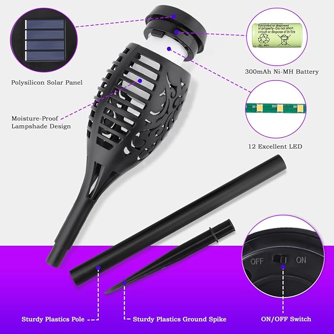 Outdoor Halloween Decorations, 10Pack Purple Flickering Flame Solar Torch Light for Yard Decorations, Waterproof Halloween Lights Outdoor, Solar Lights for Outside Decor Garden Patio Lawn Path Scary