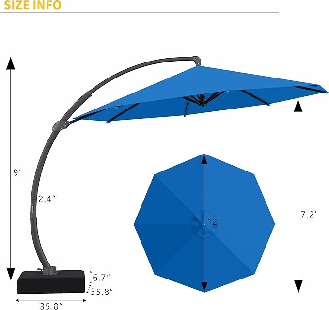 Kingdura 11ft Offset Cantilever Patio Umbrella with Base Included, Large Round Aluminum Outdoor Umbrella, 360° Rotation & Infinite Tilt, Heavy Duty Frame for Deck Pool Backyard, Royal blue