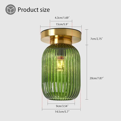 Mid Century Modern Ceiling Lamp 1-Light Gold Ceiling Light Classic Green Glass Shade Vintage Design Glass Flush Mount Lights for Hallway Living Room Kitchen (Green, 2 Pack)