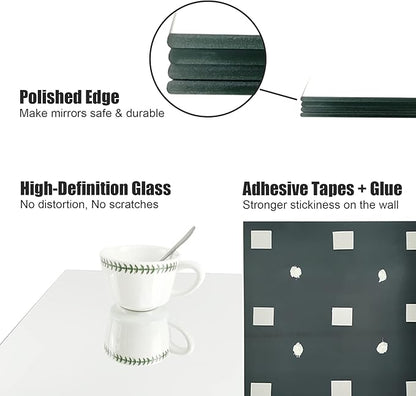 Home Gym Wall Mirror, 14"x12"x12PCS Full Length Home Gym Workout Mirror for Garage, Bedroom, Living Room, Over The Door