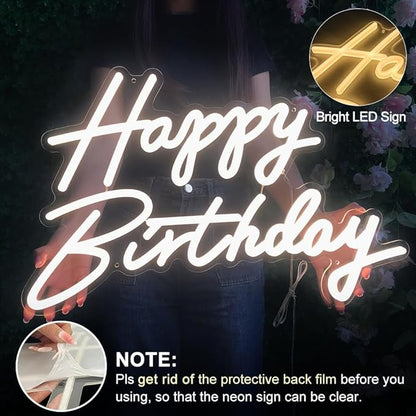 Happy Birthday Neon Sign, 22.4"x13.8" Happy Birthday Sign for Birthday Party Decor, Happy Birthday Light Up Led Signs for Backdrop, Neon Birthday Sign for Any Ages Bday Celebration, Warm White DIVATLA