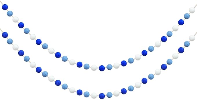 60 Balls Hanukkah Felt Ball Garlands - Hanukkah Decorations- Chanukah Blue Dark Blue White Pom Pom Garlands for Home Tree Menorah- Chanukah Party Indoor Outdoor Home Office Hanging Decor- 25mm