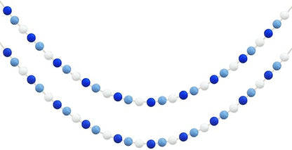60 Balls Hanukkah Felt Ball Garlands - Hanukkah Decorations- Chanukah Blue Dark Blue White Pom Pom Garlands for Home Tree Menorah- Chanukah Party Indoor Outdoor Home Office Hanging Decor- 25mm