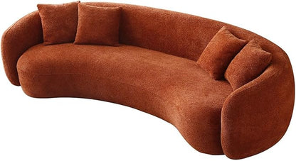 KEIKI 103" Boucle Half Moon Curved Sectional Sofa with 4 Throw Pillows, Modern Style 5-Seater Teddy Fleece Leisure Couch with Curved Backrest, Easy Assembly, for Living Room, Bedroom, Orange