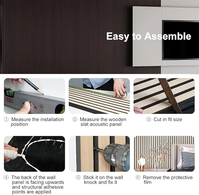 2PCS Wood Slat Acoustic Wall Panels for Ceiling and Wall Decor 3D Fluted Sound Absorbing Textured Panel with Wood Finish 108"×6" (Walnut Brown)