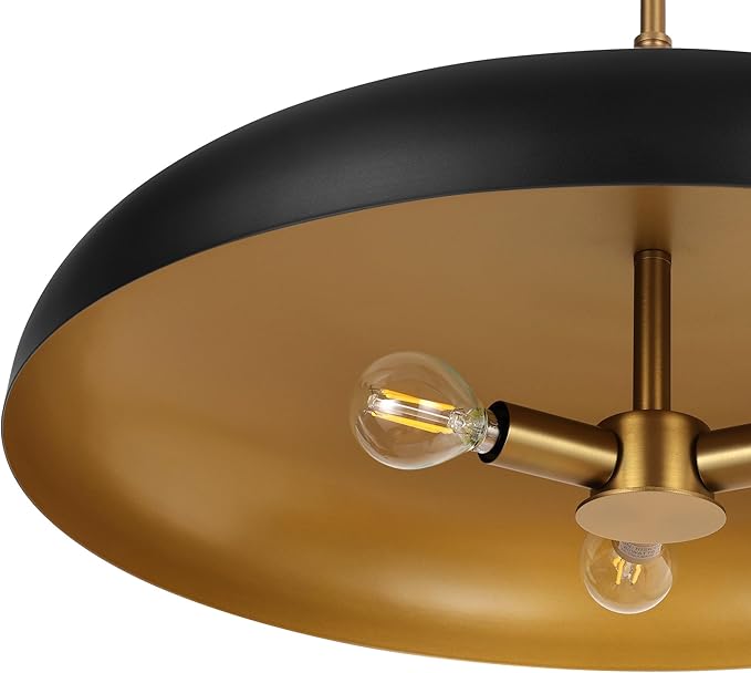 LamQee 20 Inch Oversized Large Pendant Lights, 3-Lights Black and Gold Modern Dome Chandelier, Industrial Metal Pendant Lighting Fixture Ceiling Hanging for Kitchen Island, Dining Room Over Table, Bar