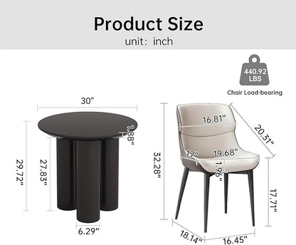 30in Black Round Dining Table with 2 Chairs, Coffee Table Set for 1-4 People, Leisure Side Table for Balcony Table for Lunch Time,Small Desk