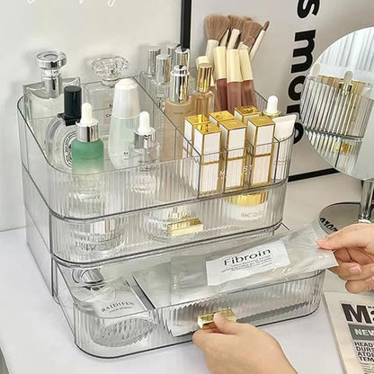 MIUOPUR Makeup Organizer with Stackable Drawers, Bathroom Vanity Organizers and Storage, Ideal for Desk and Dresser Countertops, Great for Cosmetics, skincare, Lipsticks, Nail Care -Clear