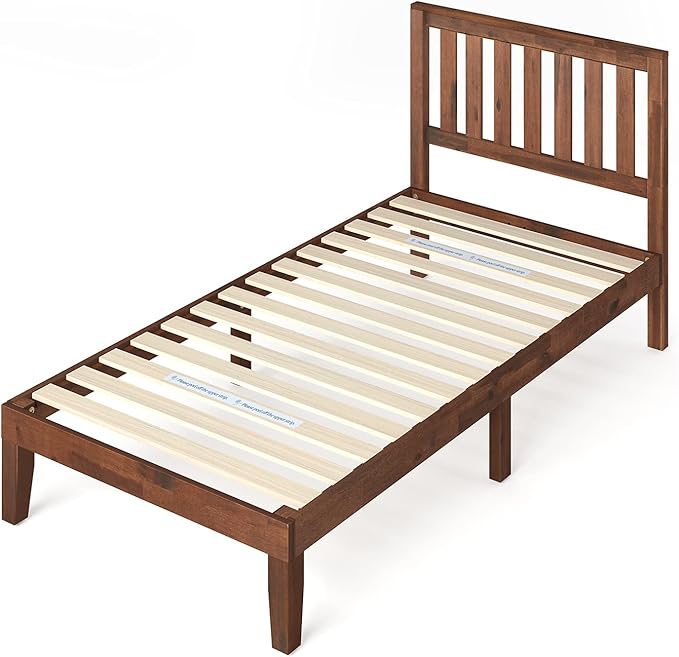 ZINUS Vivek Wood Platform Bed Frame with Headboard, Solid Wood Foundation with Wood Slat Support, No Box Spring Needed, Easy Assembly, Twin