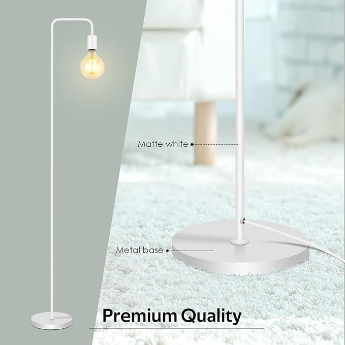 BoostArea Floor Lamp, White Industrial Floor Lamp, 63In Standing Lamp, E26 Socket, On/Off Footswitch, Whole Metal, ETL Listed, Modern Small Lamp for Bedroom, Living Room, Minimalist, Vintage, Mid-Age
