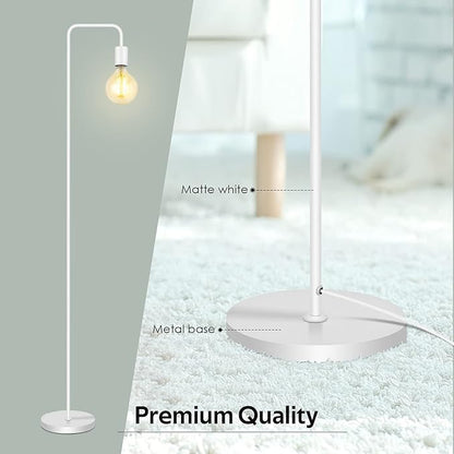 BoostArea Floor Lamp, White Industrial Floor Lamp, 63In Standing Lamp, E26 Socket, On/Off Footswitch, Whole Metal, ETL Listed, Modern Small Lamp for Bedroom, Living Room, Minimalist, Vintage, Mid-Age