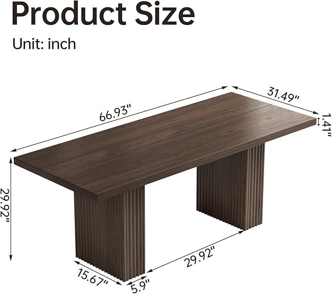Large Rectangle Kitchen Table, 66.93" Dining Table for 4 to 8 People,Modern Dinner Table with Striped Legs, for Kitchen, Dining Room