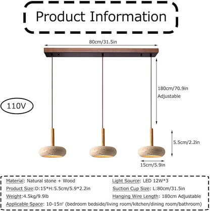 Japanese Pendant Lights Wabi-Sabi Natural Stone Shade Hanging Lamp Round Modern Wood Chandelier Bedroom Bedside Pendant Lamps Living Dining Room Table Kitchen Island Ceiling Hanging Lamp