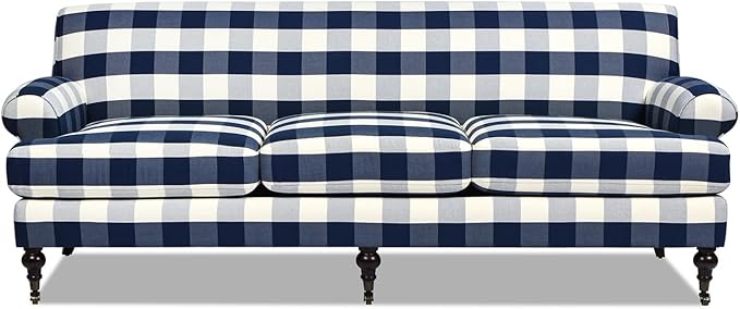 Jennifer Taylor Home Alana Lawson Three-Cushion Tightback Sofa, Blue Lattice Woven