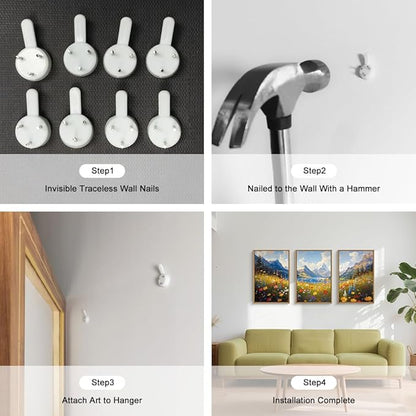 HOURIA Colorful Wildflower Mountain Framed Canvas Wall Art Set,Blue Sky Lake Green Tree Grass Wall Decor,Nature Flower Artwork,Field Scenery Art Prints for Living Room,Bedroom,Farmhouse-24 x36 x3