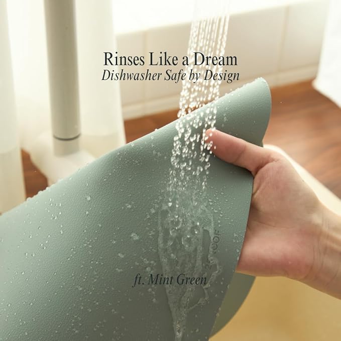 Chifon Beige Oval Silicone Placemats Set of 4 – Heat Resistant, Waterproof, Easy to Clean Non-Slip Modern Dining Table Mats – Premium Leather Textured Japandi Kitchen Decor (Grey Beige)