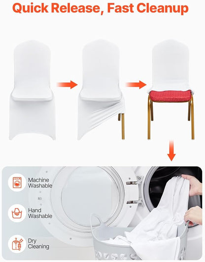 VEVOR 100 Pcs White Chair Covers Polyester Spandex Chair Cover Stretch Slipcovers for Wedding Party Dining Banquet Flat-Front Chair Covers