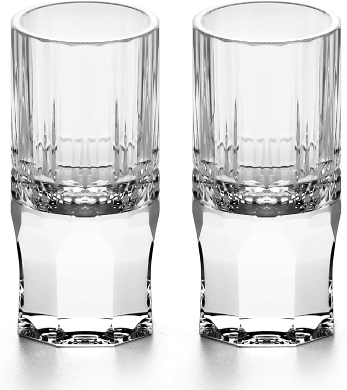 KAMMAK Crystal Shot Glasses Set of 2, Handcrafted Stemless White Shot Glasses, 0.77oz Engagement Gifts for Couples, Women, Men, Hand Blown