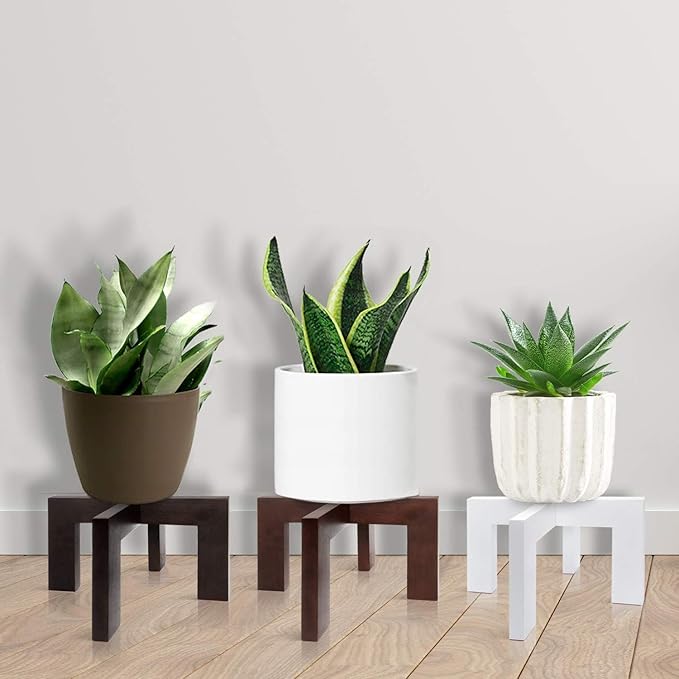 Plant stand indoor, Mid Century Modern wood Planter Stand Rattan Flower Pot Stand, Low Short Plant Stands Indoor - Boho Rustic Wooden Stool for Plant Pot Holder, Fit 5-15 Inch Pot ,2 Pack