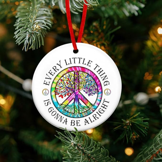 Christmas Hippie Gifts for Women Men - Ceramic Christmas Ornaments 2025 - Hippie Ornaments Boho Decor Gifts for Friends Family, Peace Sign Ornament Gift Ideas for Xmas Decorations