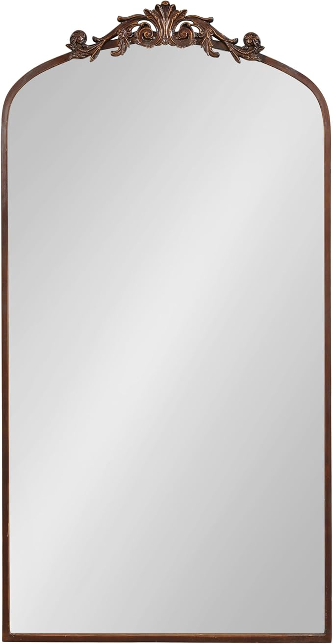 Kate and Laurel Arendahl Glam Arched Tall Panel Mirror; 24 x 42; Bronze; Traditional Baroque Large Body Wall Mirror with Ornate Garland Inspired Crown
