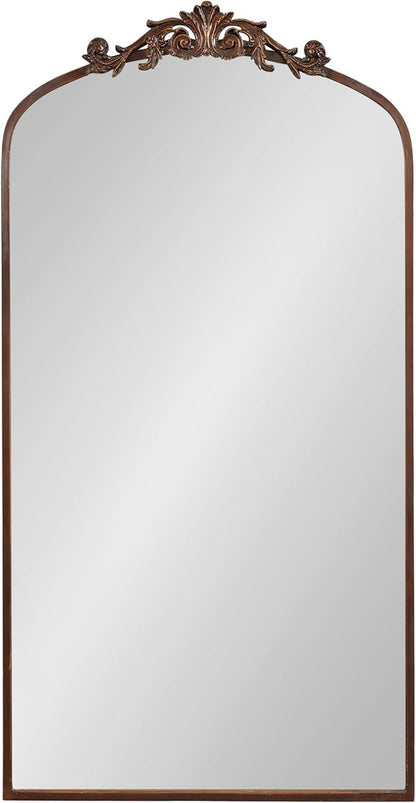 Kate and Laurel Arendahl Glam Arched Tall Panel Mirror; 24 x 42; Bronze; Traditional Baroque Large Body Wall Mirror with Ornate Garland Inspired Crown