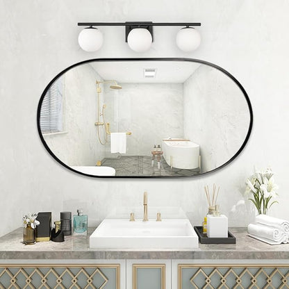 New Bathroom Vanity Light Fixtures Brushed Bronze Milk White Globe Glass Shade Modern Wall Bar Sconce Over Mirror (Black, 3 light-24inch-G9)