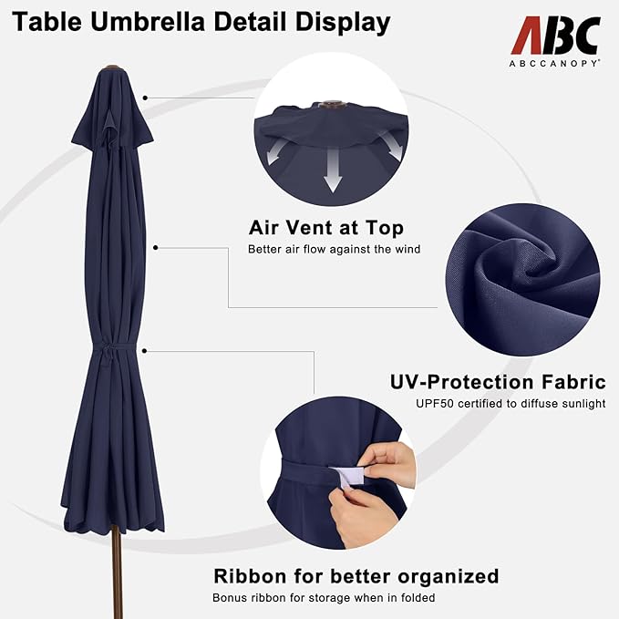 ABCCANOPY 7.5ft Scalloped Patio Umbrella, Outdoor Table Umbrella with Tilt and Crank, Fiberglass Ribs Deck Umbrella for Patio, Pool, Garden, Picnic (Navy Blue)