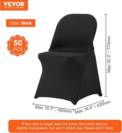 VEVOR Stretch Spandex Folding Chair Covers, Universal Fitted Chair Cover, Removable Washable Protective Slipcovers, for Wedding, Holiday, Banquet, Party, Celebration, Dining (50PCS Black)