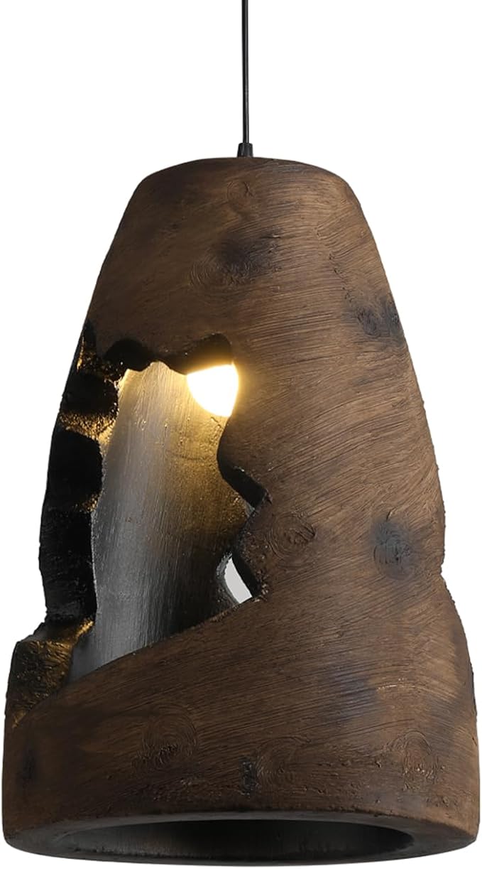 JAYMP Wabi Sabi Pendant Light for Dining Room Kitchen Island Hallway Farmhouse Hanging Lamp E26 Base Retroism Style Wine Bottle Shape Lighting Fixture (Antique Brown,A Shape, D35×H51cm)