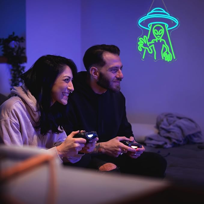Lucunstar Alien Neon Sign,Green Led Wall Decor,LED Alien Neon Light, Shop Bar Man Cave,Teen Room,Game Room Decor,Hip Hop Party Neon Signs Wall Decor,Party Bedroom