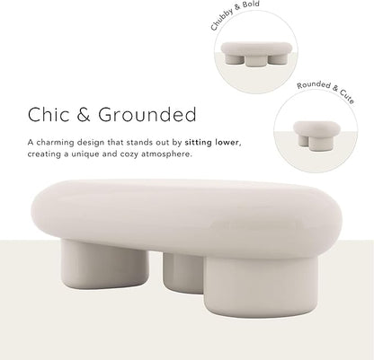 24/7 Shop at Home Kavren Modern 37-inch 2-Piece Oval Glossy Low Profile Coffee Table Set, Stone Shape Living Room Furniture for Small Space, Light Brown