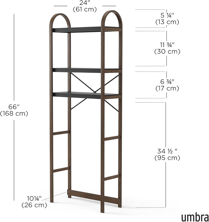 Umbra Bellwood Over The Toilet Shelf for Bathroom or Powder Room, Black/Walnut